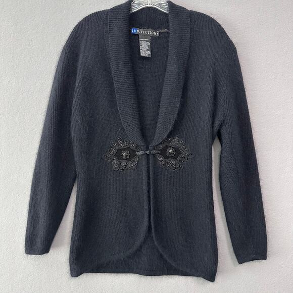 I.B. Diffusion Sweaters - I.B. Diffusion Black Silk Angora Lambswool Cardigan Long Sleeve Sweater Size M